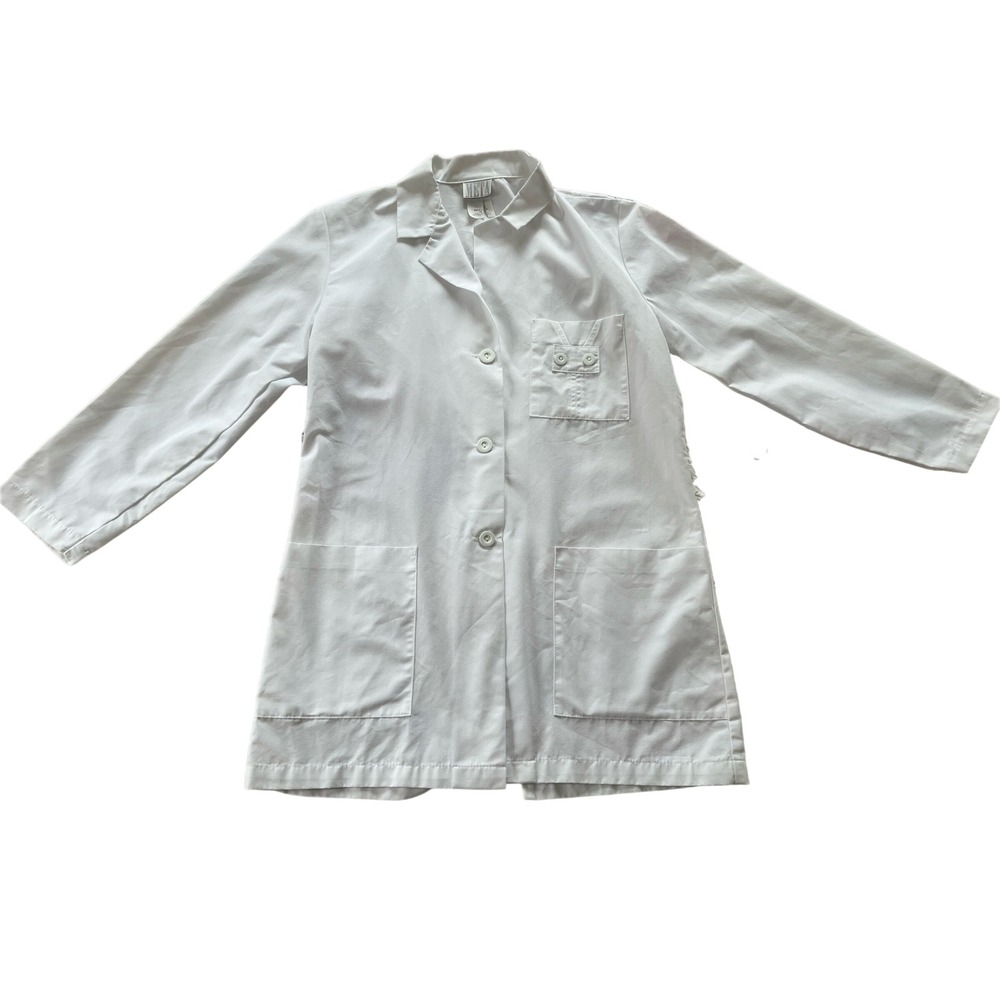Vintage 80s META Lab Funky White Coat Womens Size 10 Geometric Boho Buttons Nerd